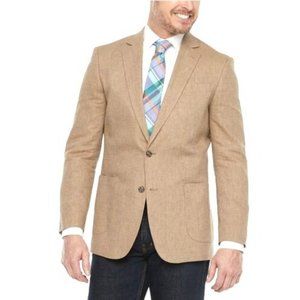 Stafford Linen Blend Beige Men's Classic Fit Herringbone Sport Coat 44 L…